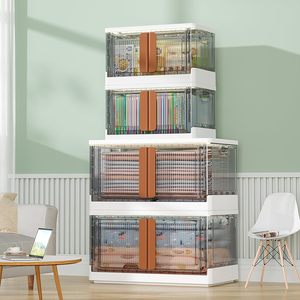 Rectangle Dorm Room Essentials 8.4/19 Gal Heavy-Duty <b>Collapsible</b> <b>Storage</b> Bins Lid Door Plastic Stackable Car Trunk Organizer - Product Image 4