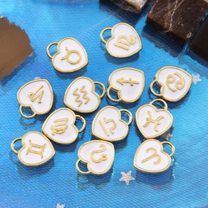 Dijes de corazón de constelación, colgantes de esmalte, signo de cumpleaños de doble cara, amuleto de la <span class=keywords><strong>suerte</strong></span>, colgante de horóscopo de astrología para hacer bricolaje - Product Image 4
