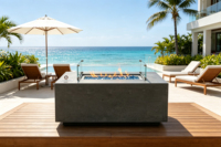 Brasero en béton pour extérieur, braseros résistants aux intempéries pour patio et jardin, décoration de cheminée moderne pour la cour de la maison