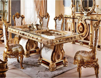 Table et chaises de salle à manger de style ferme moderne de luxe en bois massif de style royal européen, 6 places, meubles de salle à manger sculptés