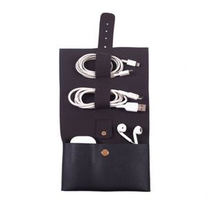Portable PU <b>Leather</b> Cord Organizer Roll Travel Cord Storage Case Cable Organizer for Chargers Earbuds Tech Accessories - Product Image 4
