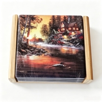 Offre Spéciale – Sous-verres en céramique personnalisables imprimés UV, motif cabane de montagne et lac, motif coucher de soleil forêt rustique, résistants à la chaleur et antidérapants pour table