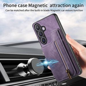 Titulaire de la carte étui de poche à fermeture éclair pour <span class=keywords><strong>Samsung</strong></span> S24 Plus S23 Ultra <span class=keywords><strong>FE</strong></span> S22 M15 A55 5G A53 A54 PU cuir magnétique <span class=keywords><strong>support</strong></span> de <span class=keywords><strong>voiture</strong></span> couverture - Product Image 4