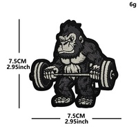 Écusson brodé en tissu polyester-coton sur le thème du fitness, motif crâne animal et haltères, badge moral tactique pour vêtements