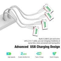 Batterie lithium-ion 9V 2420mAh rechargeable par micro USB C, capacité totale 2420mAh, batterie lithium-ion 9V