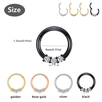 Anneau clicker en acier chirurgical 316L 16G avec diamant, style classique doré, multi-usage pour septum, nez, cartilage d'oreille, bijou de piercing