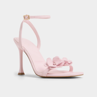 Nouveauté Sandales à talons hauts roses pour femmes avec décoration florale Bout ouvert Bride cheville Talons aiguilles pour soirée