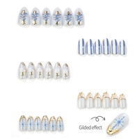 Lot de 30 faux ongles courts en ABS, forme amande, motif feuille d'or, pour Noël, nouvelle collection, best-seller, haut de gamme