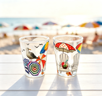 Verre à shot transparent à imprimé plage tropicale côtière, motif animaux marins et fleurs, souvenir de vacances