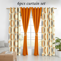 Ensemble de 6 rideaux occultants en fausse soie à motif géométrique, tissu écologique avec pompons, vente en gros pour le marché américain