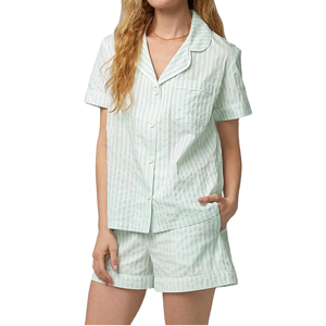 Conjunto de Pijama de Algodón para Mujer, Manga Corta, Botones al Frente, Pantalones Cortos, Ropa de Dormir de Verano, Conjunto Casual Suave de Dos Piezas, Personalizado - Product Image 1