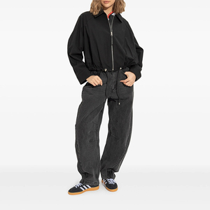 Super Baggy Tapered Fit <span class=keywords><strong>Jeans</strong></span> pour femmes plissés Respirant Mid Rise Vintage Wash Black Casual Styling Waist Ladies Denim Trousers - Product Image 2