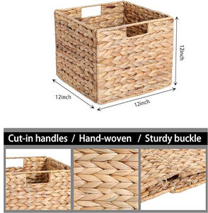Paniers pliables pour étagères Sacs à linge tissés à la main Panier de rangement en osier Panier tissé en jacinthe d'eau Cubes de rangement en osier - Product Image 6