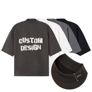 Streetwear OEM noir blanc luxe blanc vente en gros impression graphique coton surdimensionné col haut hommes Heavy Boxy Tshirt Logo personnalisé - Product Image 1