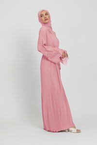 Conjunto de dos piezas de satén de Color sólido suelto para mujer Turkiye Abaya, ropa musulmana de Oriente Medio, nueva moda de 2024, - Product Image 6