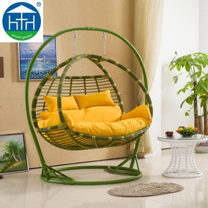 Moderno gran patio muebles PE mimbre ratán <span class=keywords><strong>hamaca</strong></span> al aire libre jardín doble columpio <span class=keywords><strong>silla</strong></span> con <span class=keywords><strong>base</strong></span> de acero - Product Image 4