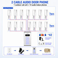 Système d'interphone audio 2 fils avec 14 combinés, contrôle d'accès et antivol pour appartements