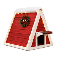 Maison pour chat en bois édition limitée Noël, rouge et blanc, en forme de A, pour intérieur, avec marchepied latéral et coussin, mobilier pour animaux de compagnie