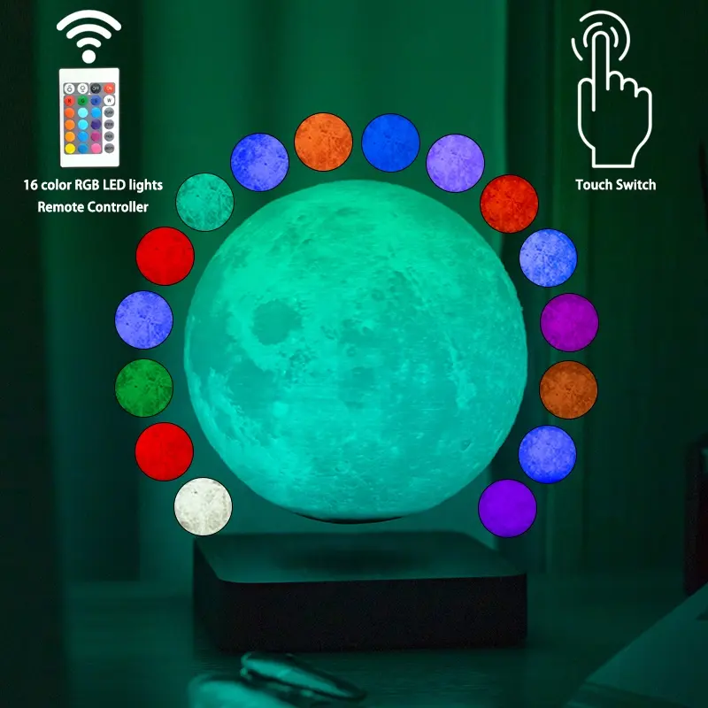 Rgb 16 Kleuren Oplaadbare Lunar Mars Jupiter Led Starlight Lava Galaxy Custom Magnetische Zwevende Zwevende 3D Maan Home Licht