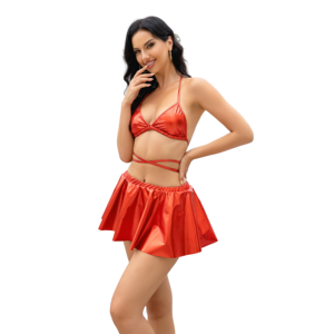 Maillot de bain 3 pièces <span class=keywords><strong>femme</strong></span> Metallic <span class=keywords><strong>Disco</strong></span> Outfit Bikini Set Halloween Sequin Tassel Jupe Bestdance - Product Image 4