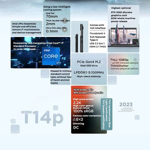 Portátil de Alto Rendimiento Thinkpad T14P 2024 con Intel Core I9-13900H, Pantalla de 2.2K, 8GB-RTX3050, para Uso Personal y Doméstico - Product Image 2