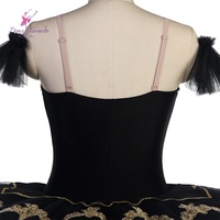 Tutu de ballet professionnel BLL549 Corsage en spandex noir avec tutu de performance à garniture dorée avec conception imprimée préférée de danse