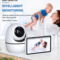 ABM501 Moniteur bébé HD 5 pouces avec berceuses, surveillance de la température en temps réel, caméra rotative sans fil pour nourrissons et enfants