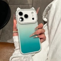 Coque de téléphone transparente avec oreilles de chat dégradées et strass pour iPhone 17 Pro Max 18 16 15 14 – Protection intégrale