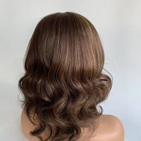 Listo para enviar Gorra de silicona Alopecia Pérdida de cabello Pelucas médicas Peluca con malla frontal superior de seda Cabello europeo Marrón oscuro Color resaltado