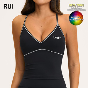 RUIQUWIN Débardeur de sport sans couture léger pour femme grande taille avec logo personnalisé, col halter, col en V, color block, pour fitness et yoga - Product Image 1