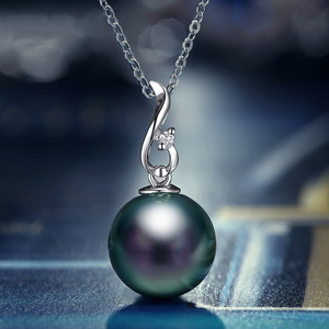 Collier pendentif en perle de Tahiti, argent 925 plaqué rhodium, perle noire cultivée ronde de qualité AAA, classique, pour femme, à porter au quotidien - Product Image 1