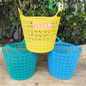 Panier à linge rond portable pour organiser les vêtements, panier de rangement multicolores, type sur pied - Product Image 1