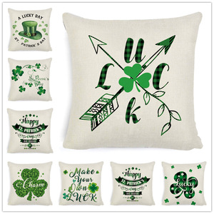 Cotton Linen <b>Cushion</b> Cover Square Sham With Shamrock Charm Pattern <b>For</b> Home Decor St Patrick's Day Pillowcase Washable - Product Image 5