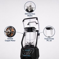 Licuadora Comercial de Grado Profesional de 1500W - 14 Velocidades Ajustables + Función de Pulso, Pantalla con Temporizador, Cubierta Insonorizante Incluida