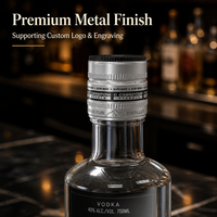Bouchon à vis ROPP en aluminium argenté avec anneau inviolable et revêtement de qualité alimentaire pour bouteille en verre de spiritueux, vodka, gin, liqueur – Couvercle métallique