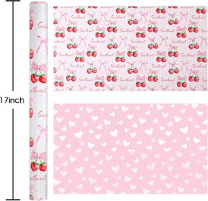 Papier cadeau pour filles pour anniversaire et Saint-Valentin, motif fraise rose sucrée, impression recto-verso, personnalisable - Product Image 2