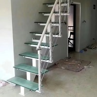 Escalier droit intérieur moderne et écologique à une seule corde, en verre trempé et fer, design personnalisé