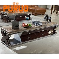 Table basse en marbre moderne et créative PURUO avec design en bois, meuble élégant pour salon, table centrale pour usage domestique
