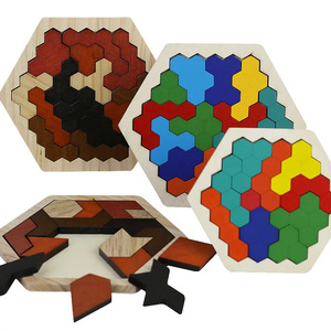 Nhà máy trẻ em trẻ em bằng gỗ trêu ghẹo não trò chơi hình học ghép hình lục giác Tangram câu đố đồ chơi giáo dục - Product Image 5