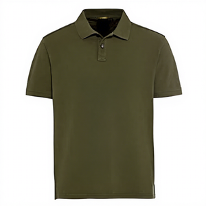 Polo à manches courtes pour homme, vert olive, décontracté, uni, tricoté, coupe classique - Product Image 1