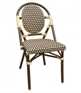 Chaise de bistrot en rotin tressé de style <span class=keywords><strong>parisien</strong></span> moderne - Chaise d'appoint extérieure bleue à motif losanges blancs pour hôtel, villa et <span class=keywords><strong>restaurant</strong></span> - Product Image 4