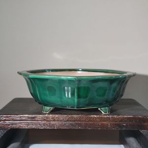 Pot à bonsaï en céramique octogonal, vert, émaillé, fait main, style japonais, pour plantes d'intérieur - Product Image 1