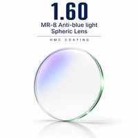 Lentille de vue simple sphérique finie en deux parties anti-lumière bleue 1.60 MR-8 HMC 70mm pour myopie, pour lunettes optiques
