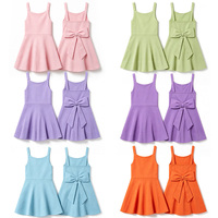 Robe d'été pour enfants KR avec nœud au dos, couleur unie, coupe trapèze, idéale pour le quotidien et les événements