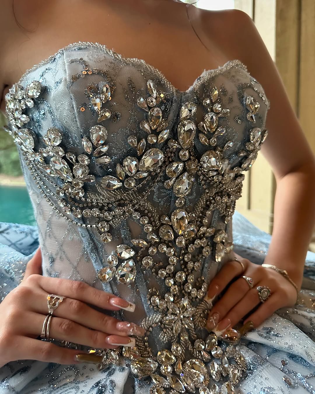 tube ball gown blue with stones and crystals