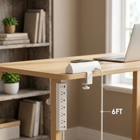 Multiprise de table blanche avec protection contre les surtensions, 5 prises, 2 ports USB-A, 1 port USB-C 40W à charge rapide, installation facile