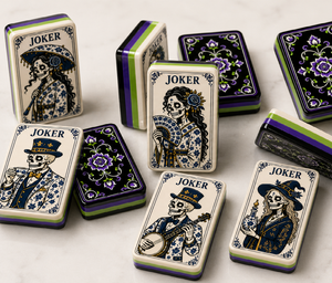 Juego de Mahjong Americano de Porcelana Azul Nocturna de 160 Fichas, Colección Gótica de Halloween con Fichas Grabadas y Rellenas de Color - Product Image 4