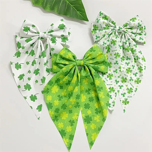 Nouveau vert imprimé nœud papillon ruban <span class=keywords><strong>pince</strong></span> à cheveux élégant clou de girofle à quatre feuilles épingle à cheveux St Patricks jour cheveux cravate - Product Image 3