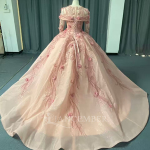 Vestido de Quinceañera Jancember Lsany300, Rosa Coral Mágico, con Cuello Plegado, Adorno de Fénix con Cuentas, Rosa 3D y Brillo - Product Image 6