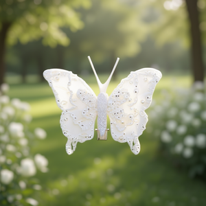 Farfalla Ilan con clip bianca da 8 cm per accessorio per capelli da sposa - Product Image 2